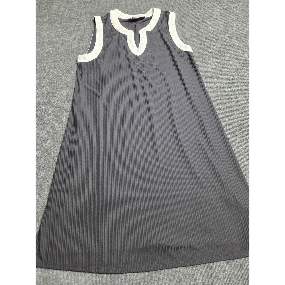 Nina Leonard Womens Black Ribbed Sleeveless Shift Dress White‎ Trim Size L